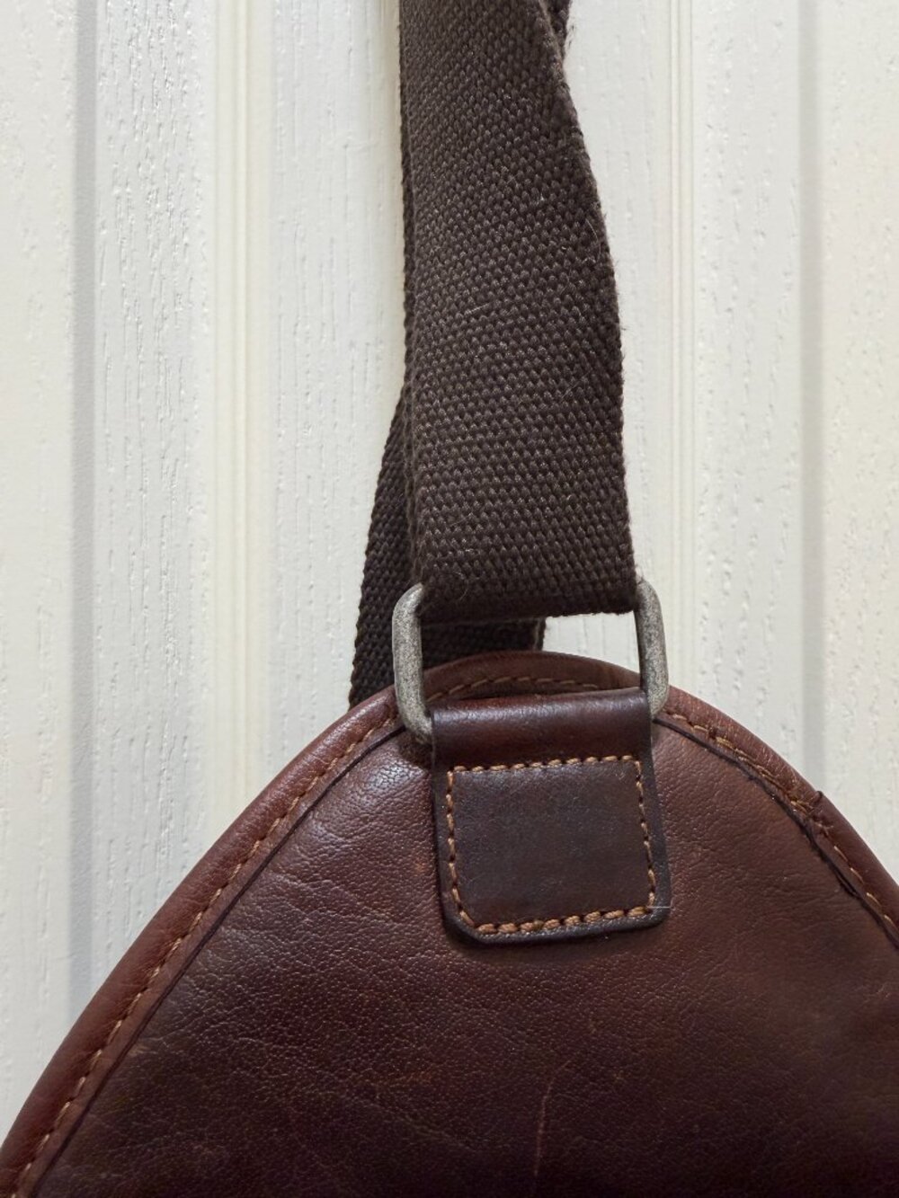 Jack Georges Leather Crossbody Backpack Brown Zip Closure Adjustable Strap Boho - Picture 7 of 16